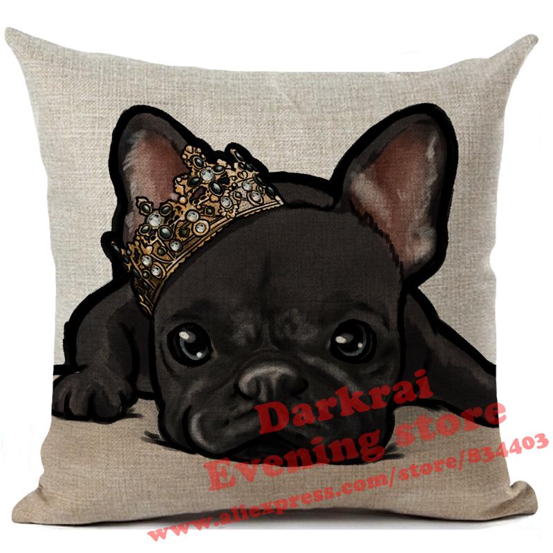 Federa per Cuscino in Lino Stampata Bulldog Francese Divertente Decorazione per la Casa Federa per Cuscino Decorazione Soggiorno Cuscini Decorativi 45X45Cm