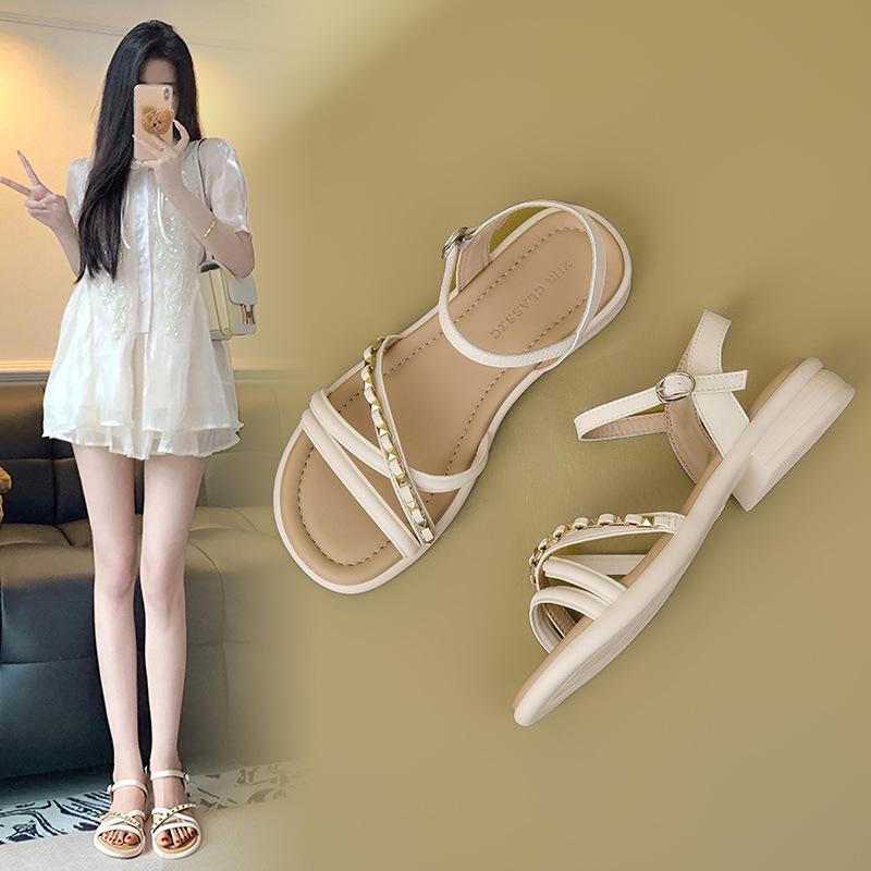 Легкие сандалии Летние Высококачественные Удобные Женские Туфли Сандалии на Низком Каблуке 35 бежевый