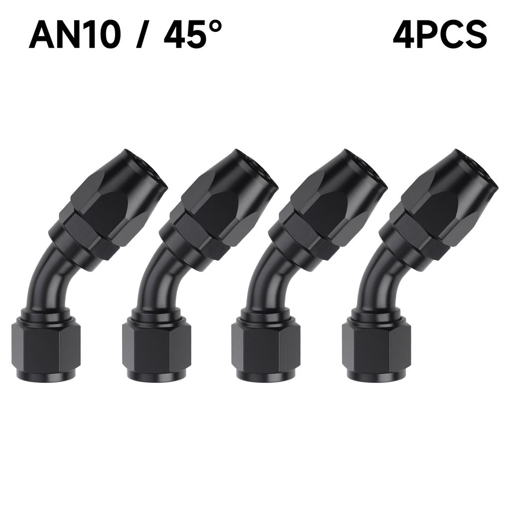 Black 4 PCS Hose End Fitting Swivel Adapter 0 45 90 180 Degree AN4 AN6 AN8 AN10 Aluminium Alloy Hose End Fitting Swivel Adapter