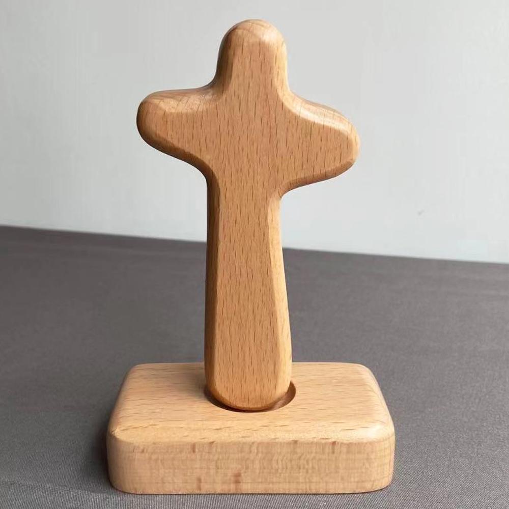 Wooden Cross Crafts Desk Ornaments Beech Wood Cross Wood Carving Table Decor Christian Cross Decoration Christmas Jesus Christ