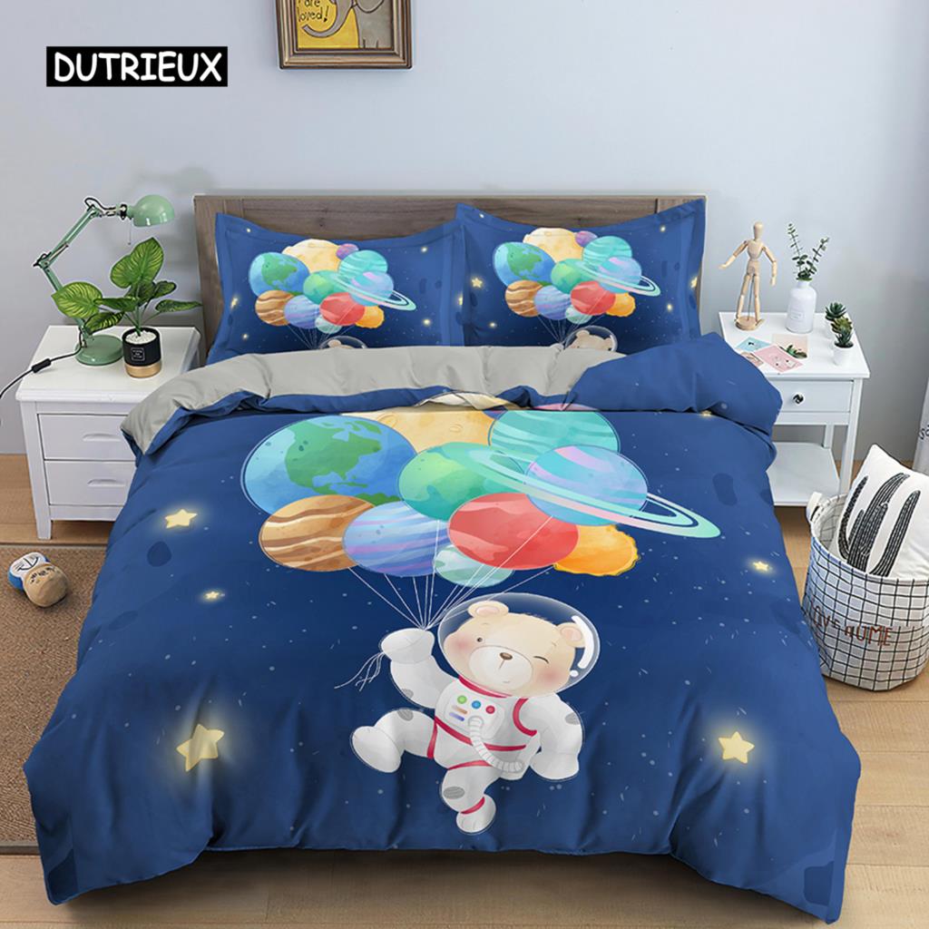 Bettbezug-Set mit Cartoon-Tiermotiv, für Kinder, Löwe, Nilpferd, Giraffe, Muster, Bettwäsche-Set aus Polyester, Einzel-, Zwillings-, Queen-Size- und King-Size-Bettbezug