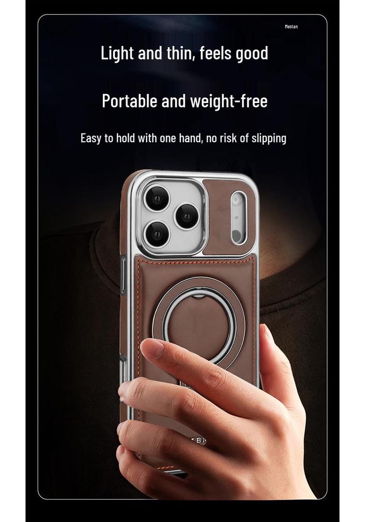Magnetic Suction Leather Case for iPhone 17 Pro Max, 17 Air; Full Coverage, Drop-Proof Bracket.