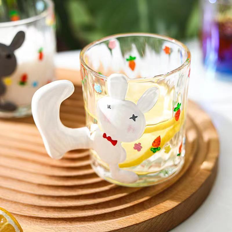 Rabbit Hand-painted Glass Cup High Appearance Value Household Juice Water Painted Drinking Glasses  Ice Coffee Cup Drinkware