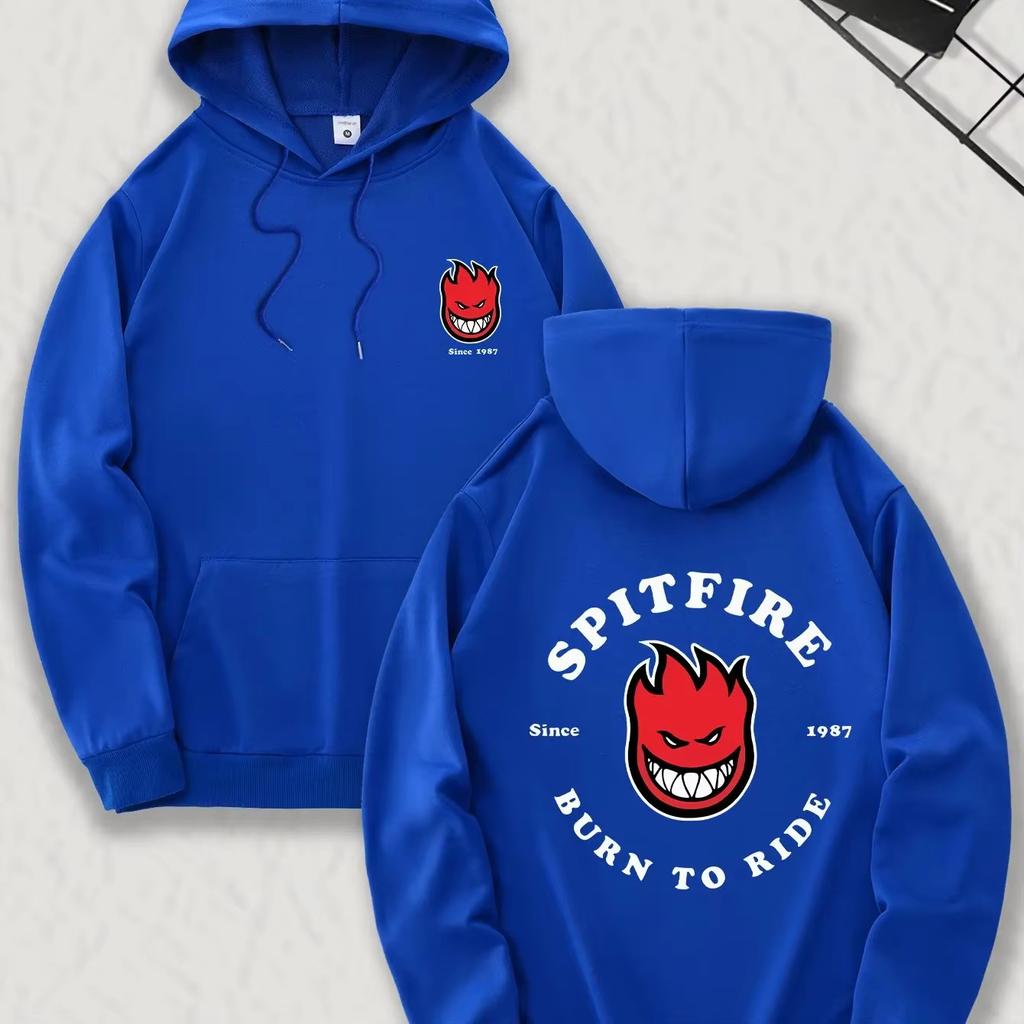 SPITFIRS Since 1987 BURN TO RIDE Graphic Print Hoodies Men Women Streetwear Hip Hop Fashion Harajuku Y2K Sweatshirts Sportwear Oversized Pullover