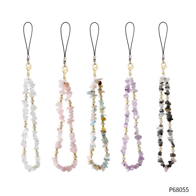 Kreativní personalizované menšiny Kreativní korálkový přívěsek na mobilní telefon Nové dámské oblečení Přírodní kámen Ametyst Štěrkový Šňůrka na mobilní telefon