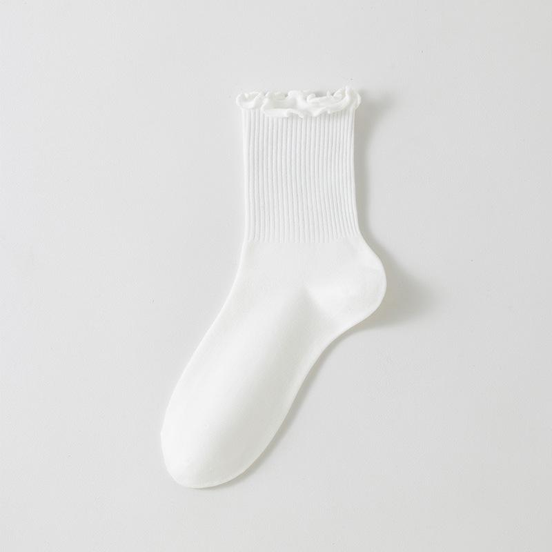 Women's Mid-Calf Lace Socks: Black Edge, Solid Color, Versatile Japanese Style, Four Seasons, Perfect for Mary Jane Loafers