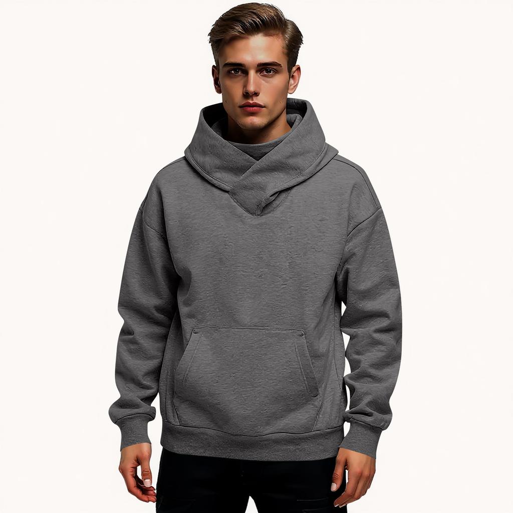 Men's Fashion Solid Color Long Sleeved Hooded Pullover With Pockets Casual Sweatshirt Top