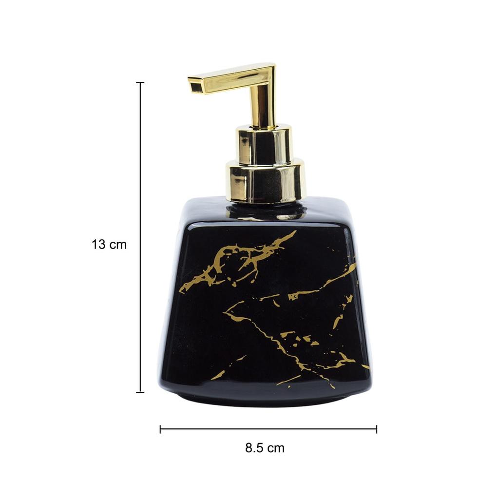 Czarny Ceramiczny Dozownik do Płynu z Wykończeniem Kamiennym do Kuchni (350 ml) | Butelka do mycia rąk do umywalki | Dozownik szamponu do łazienki