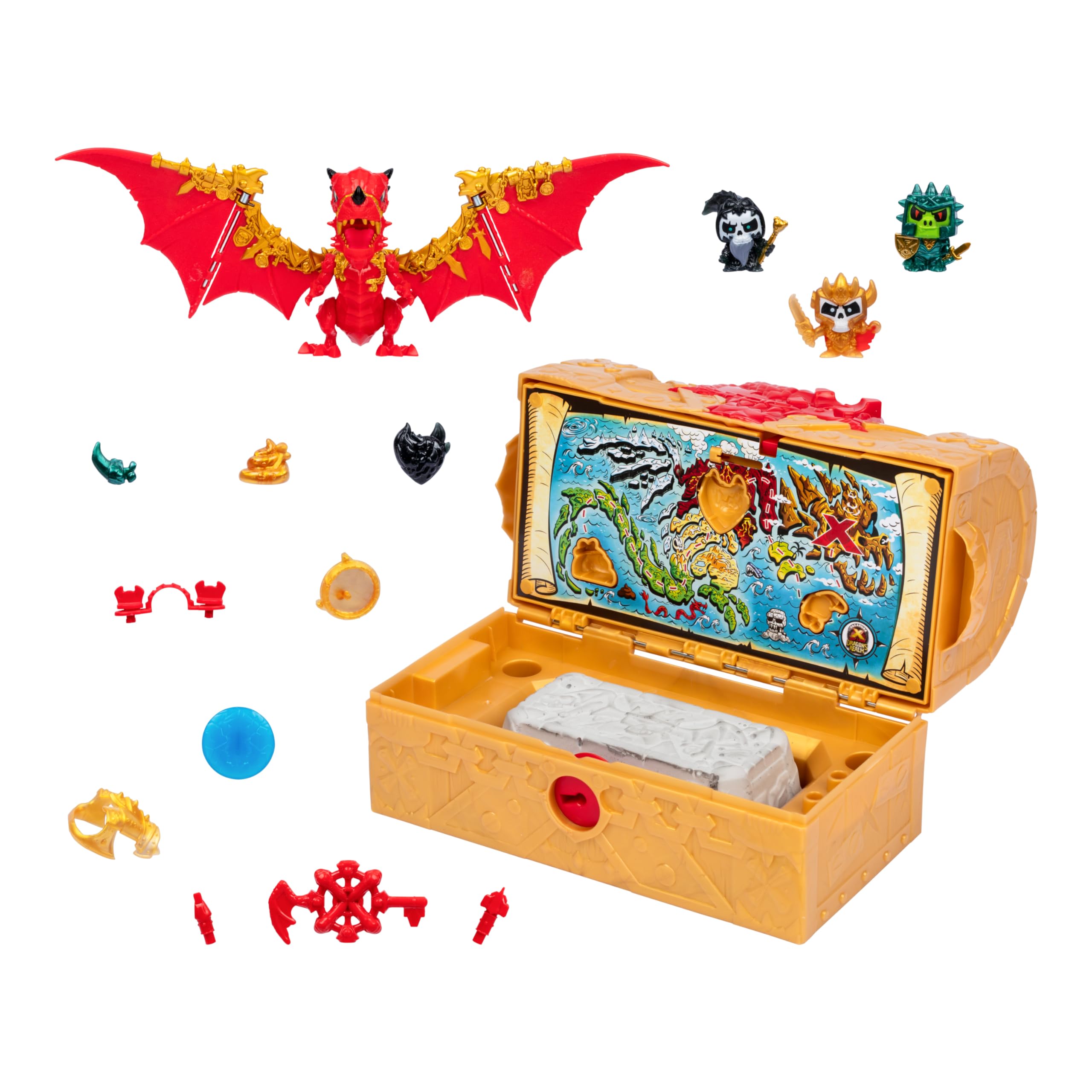 

Treasure X Lost Lands Dragon s Realm Mystery Treasure Chest Unlock chests to reveal 25+ surprises Smash dragon blocks, solve puzzles, and insert