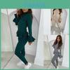 Stylish Women's Ladies Fine Ribbed Frill Peplum Button Loungewear Suit Tracksuit Set For Cozy Comfort