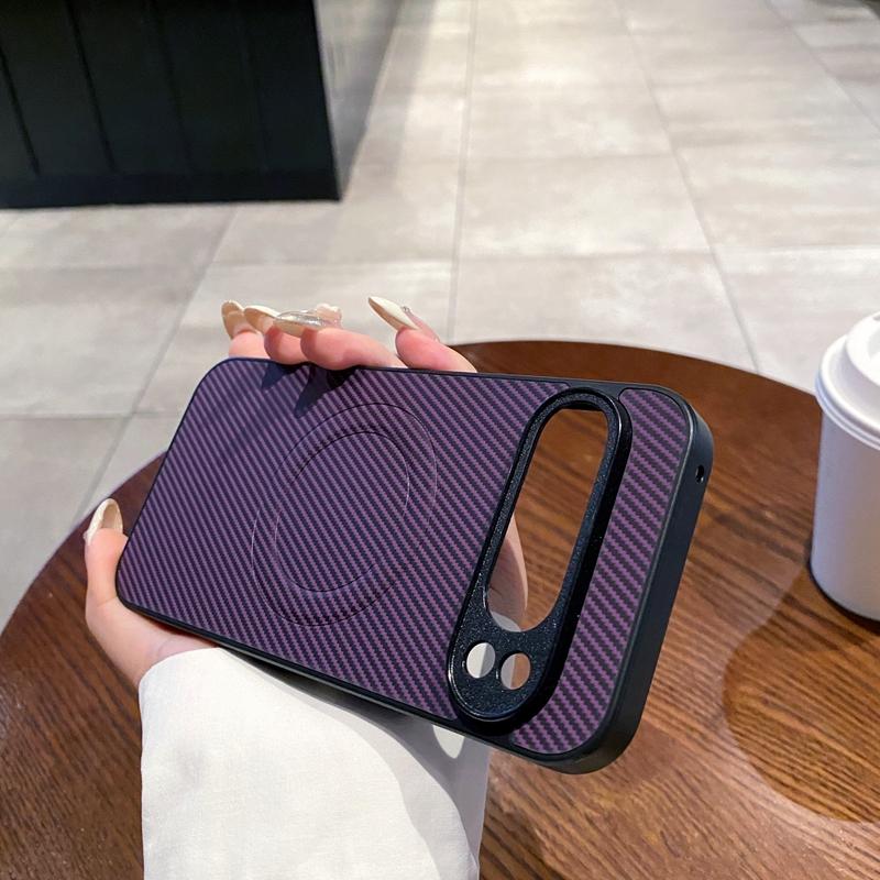 

Magnetic Case for Google Pixel 10 Pro XL 10 9A 9 8 8A 7A 6A Pro Cover PU Leather Carbon Fiber Texture Mag-safe Shockproof Shell Google Pixel 10 Pro XL фиолетовый