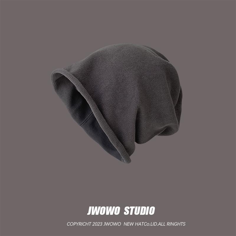 

Solid color crimped stack hat women s spring and autumn loose thin knitted cold hat ear protector head hat men s trend M（56-58cm）