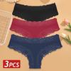 3PCS/Set Women Cotton Panties Floral Lace Brazilian Panties Sexy Low Waist Lingerie Female Soft Underwear Solid T-Back Bikini