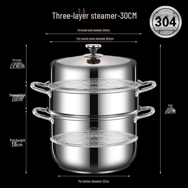 Chuchuang Jingpin 304 Stainless Steel 30cm 2-Layer Steamer Pot