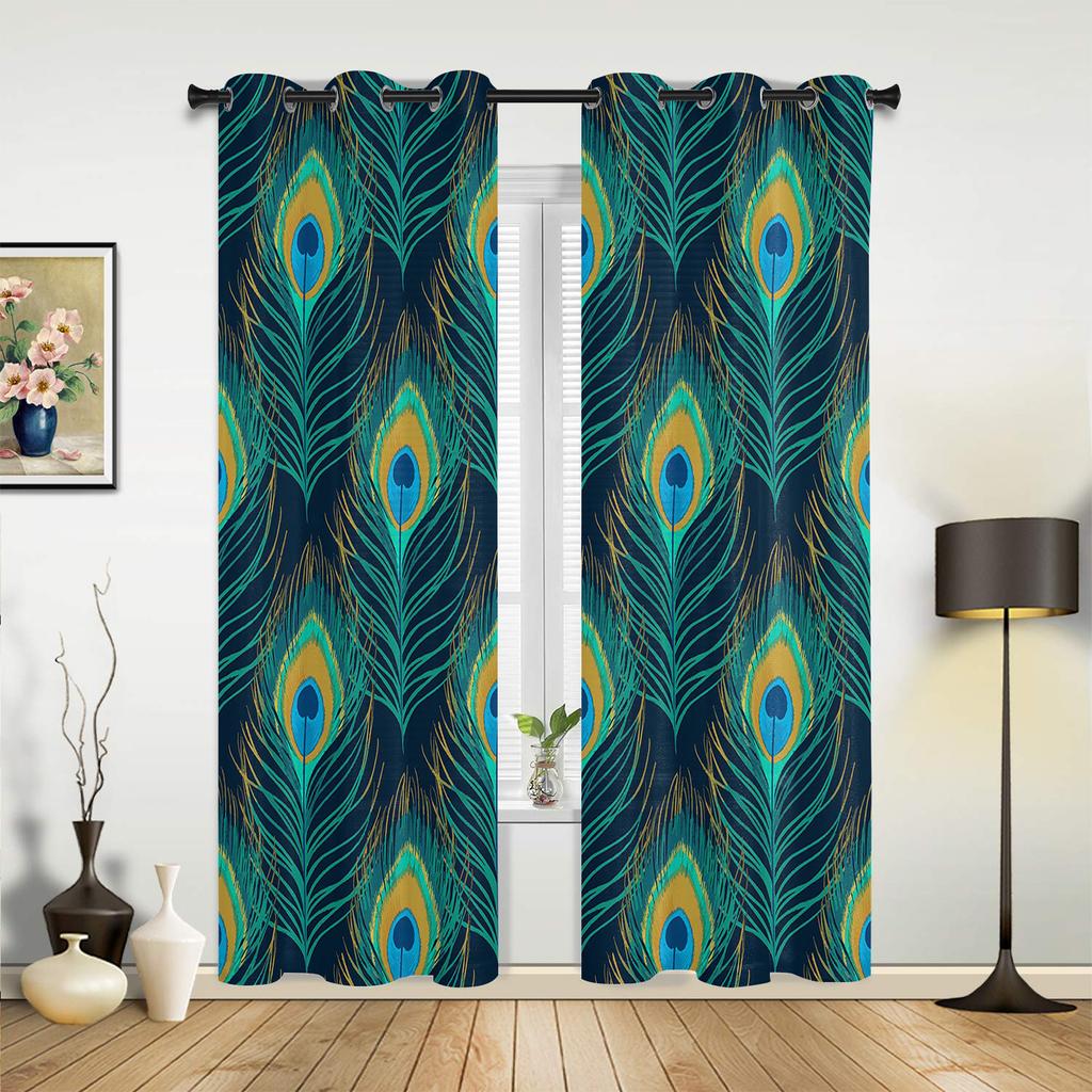Purple Feather Watercolor Curtains Bedroom Living Room Drapes Kitchen Children Window Curtain Home Decor Modern Made Of Polyester Washable Area Ready