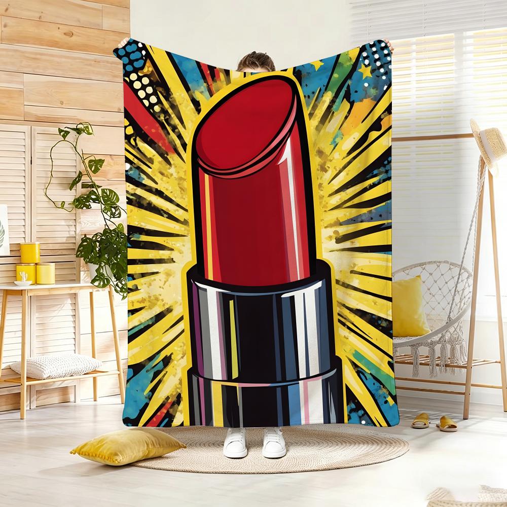 Art P-Pop Art Style Lipstick Beauty Throw Lightweight 240g Flannel Blanket Soft Skin-friendly for Summer Cooling