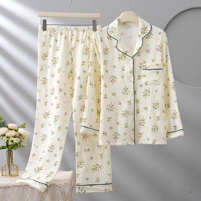 2025 Women's Fairy Style Double-Layer Cotton Pajamas - Short-Sleeve Top & Long Pants for Comfortable Indoor/Outdoor Wear