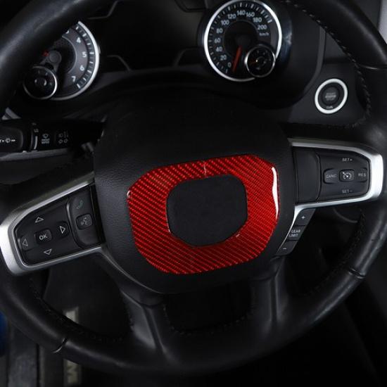 Steering Wheel Center Cover Trim Decor Ring for Dodge Ram 2018+ Red Carbon Fiber