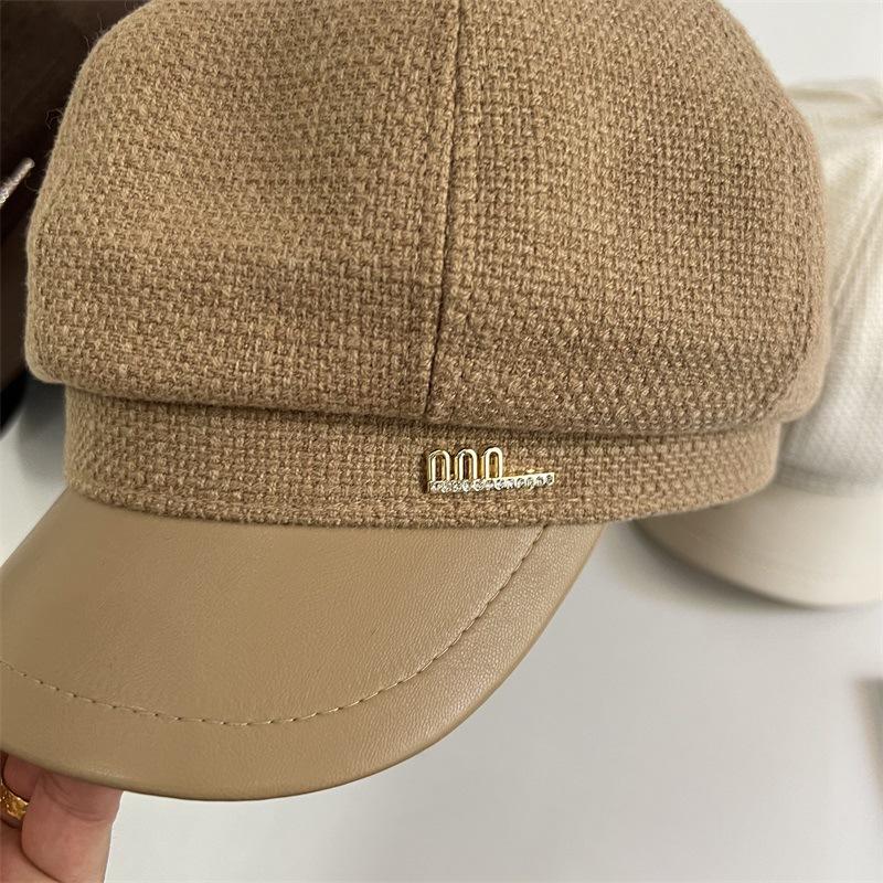 

Octagonal hat female spring and autumn face small big head circumference splicing cap British retro versatile newsboy painter hat M（56-58cm） темно-коричневого кольору