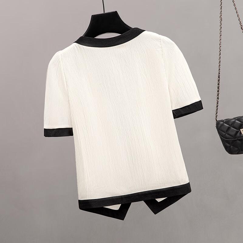 Women's Color-Block V-Neck Short Sleeve Slim Fit Shirt