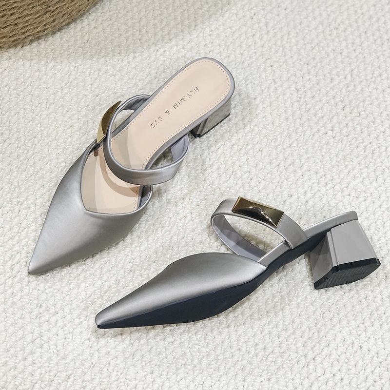

Huiliya, semi-drag cool slippers women s 2024 new high-heeled outer wear medium-heeled thick-heeled bag head Muller shoes G5330-6 34 чорний