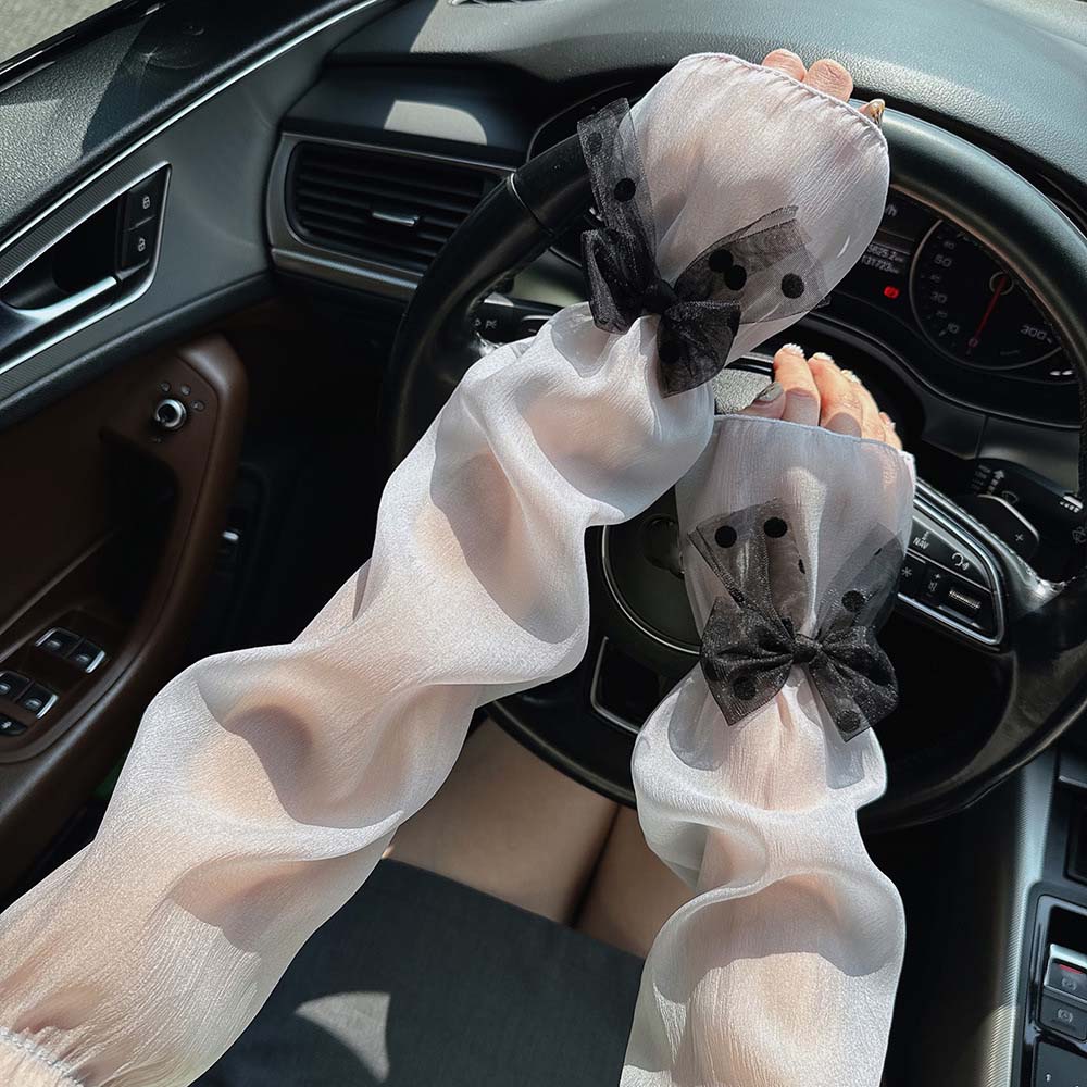 2pcs/set Thin Bow Gauze Sleeves Sun Protection Yarn Arm Sunscreen Covers  Outdoor