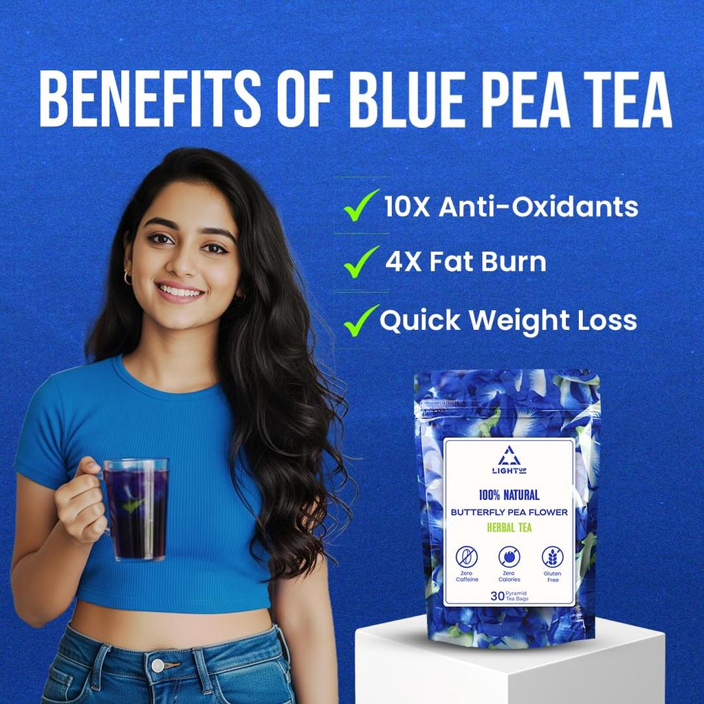 Ljus Upp Fjärilsärtblomma Te | Naturligt Örtte | Koffeinfritt | Rik på Antioxidanter, Viktkontroll, Återfuktar Huden | Inga Konserveringsmedel