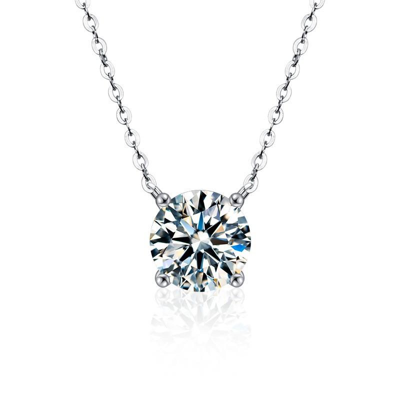 Sterling Moissanite Pendant Necklace Women Minimalist Solitaire Claw Setting Round Cut 41-50cm Chain 1ct Moissanite