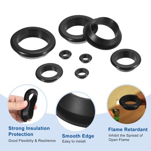 uxcell 50pcs Rubber Grommets, 14mm Inner Diameter, 17mm, Drilled Hole, Double-Sided Cavity, Firewall Hole Plug Round, Electrical Wiring Gasket, Black