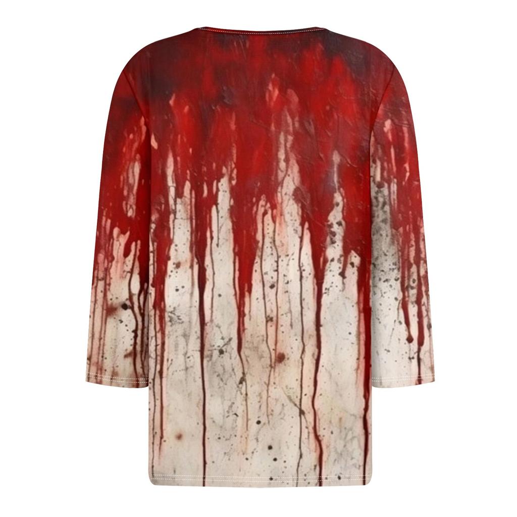 Damenmode Lässig Dreiviertelarm Halloween Buchstaben Print Top