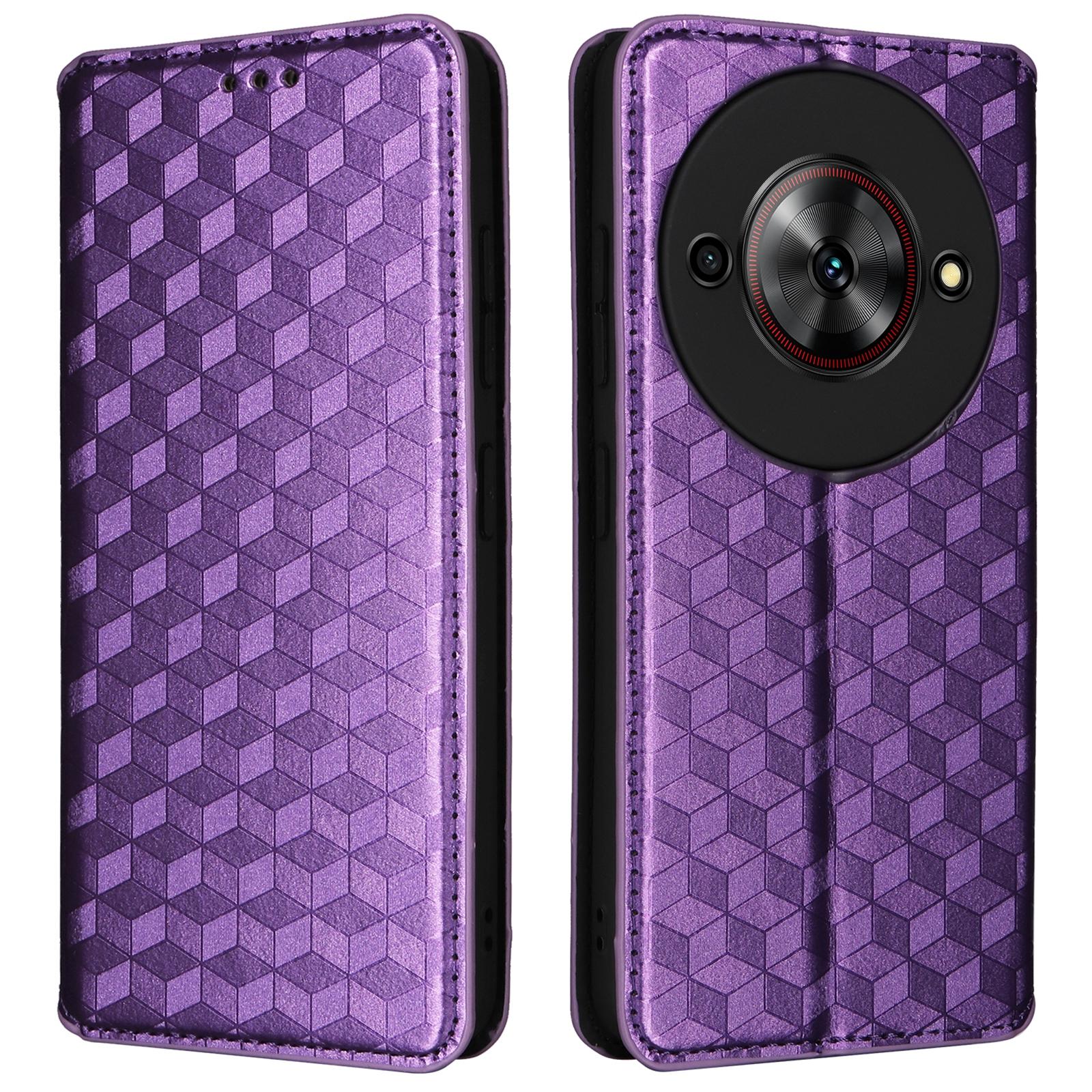 

For ZTE Blade A75 5G/nubia Focus Wallet Case Rhombus Imprinted Leather Phone Cover Purple