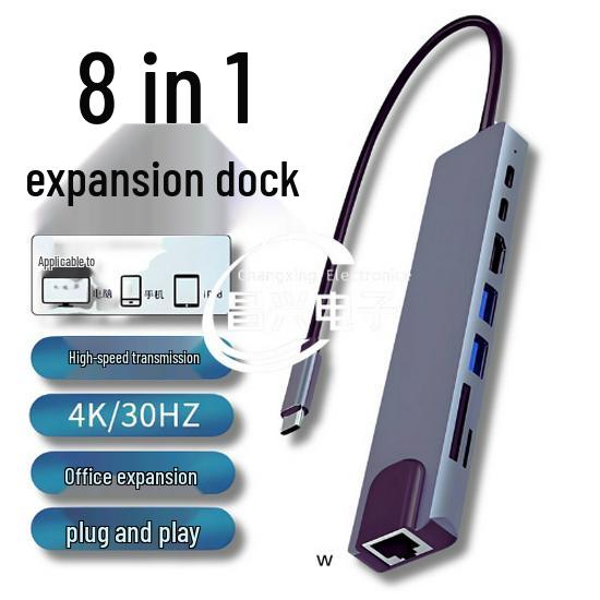 8-in-1 Type-C Hub: Multifunctional Card Reader & USB Network Expansion Dock