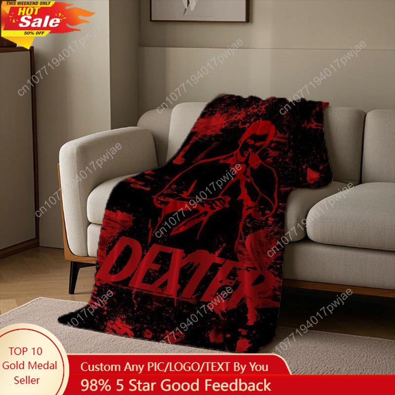 Dexter TV Show Themed Fleece Blanket Soft Warm All-Season Black Red Blood Splatter Design with Dexter Character Custom blankets 75X95CM
