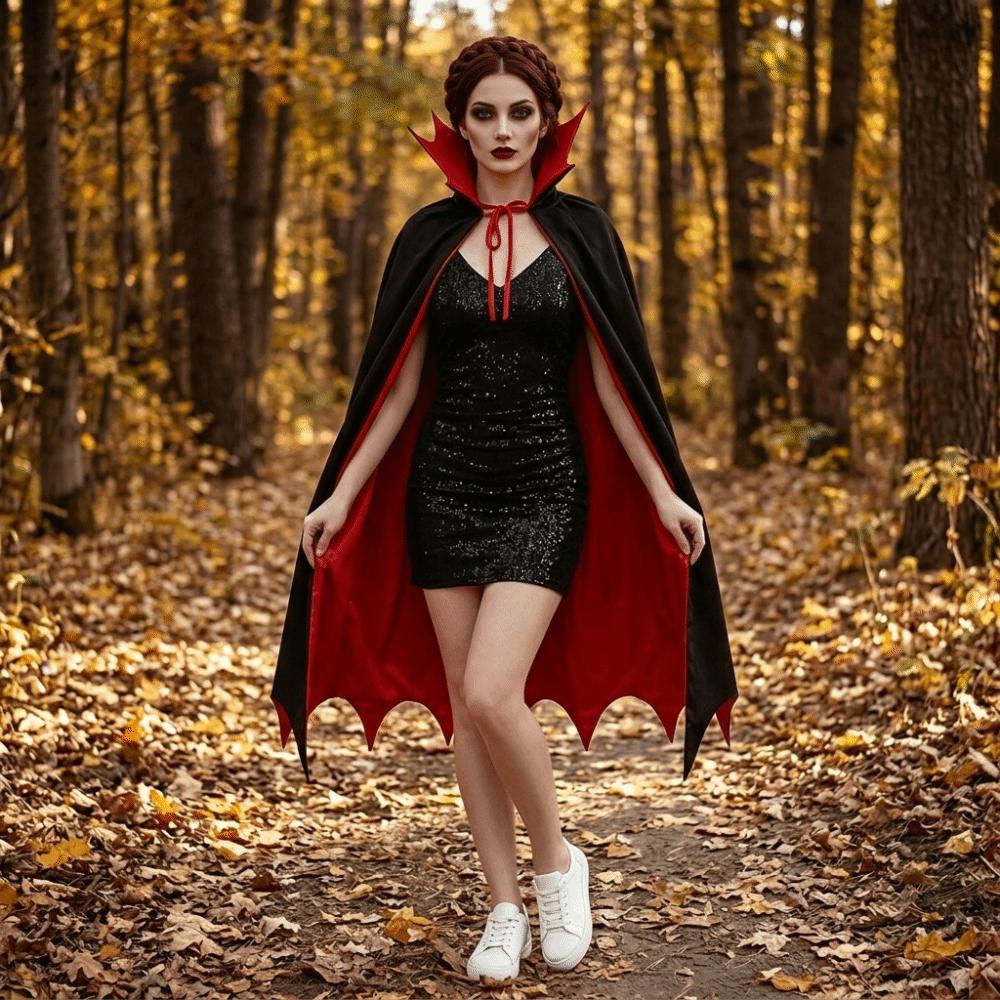 Stand-up Collar Halloween Hooded Cloak Solid Color Witch Cape Carnival Festival