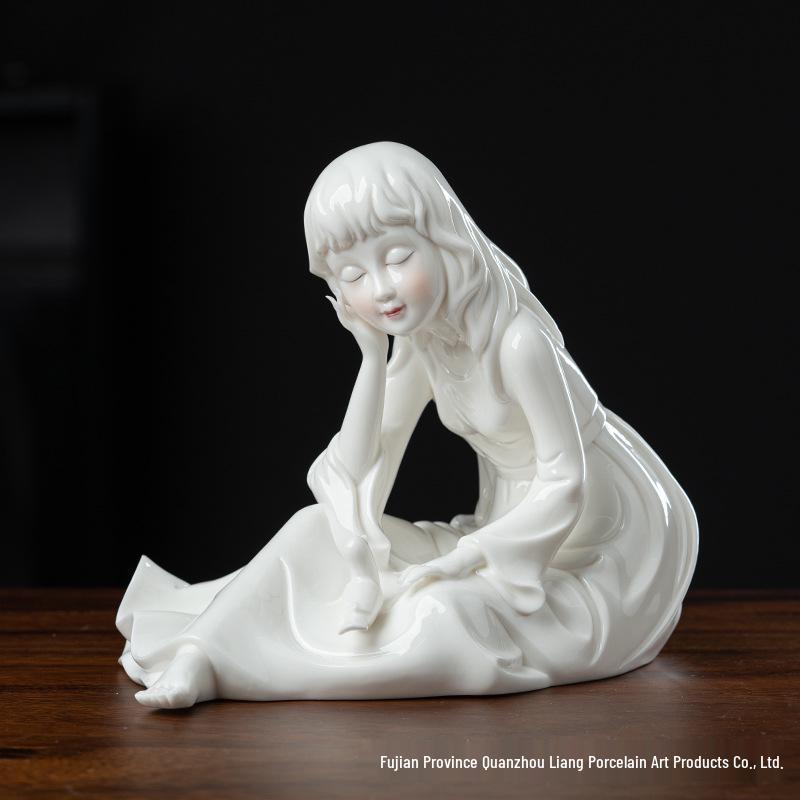 Chinese Classical White Porcelain Lady Figurine for Home Decor