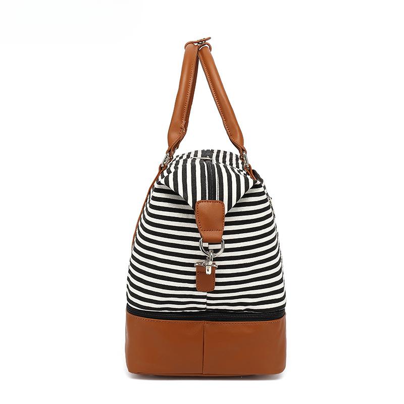 Fashion Striped Travel Bag Canvas Carry-on Duffel Travel Bag Storage Sports Bag