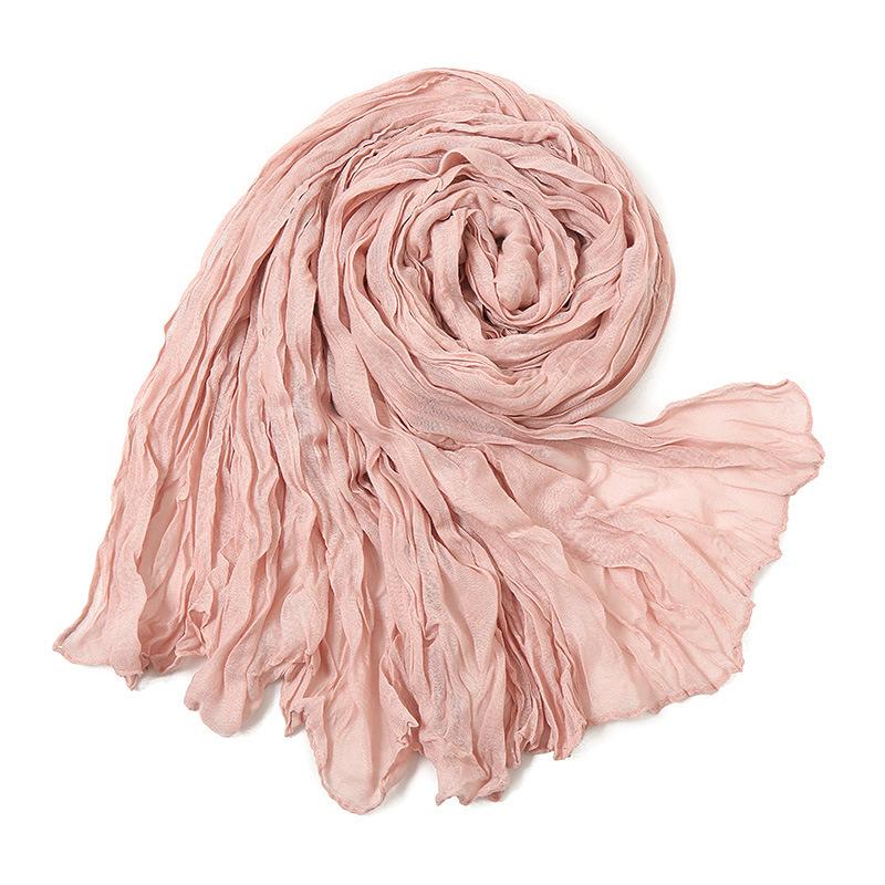 Solid Color Crinkle Cotton Linen Scarf New Warm Silk Pleated Green Retro Thin Long Strip Shawl Men And Women'S