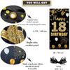 18th Birthday Door Banner Backdrop, Happy 18th Birthday Decorations for Girls Boys Black Gold, 18 Years Old Birthday Party Photo Props Yard Sign for