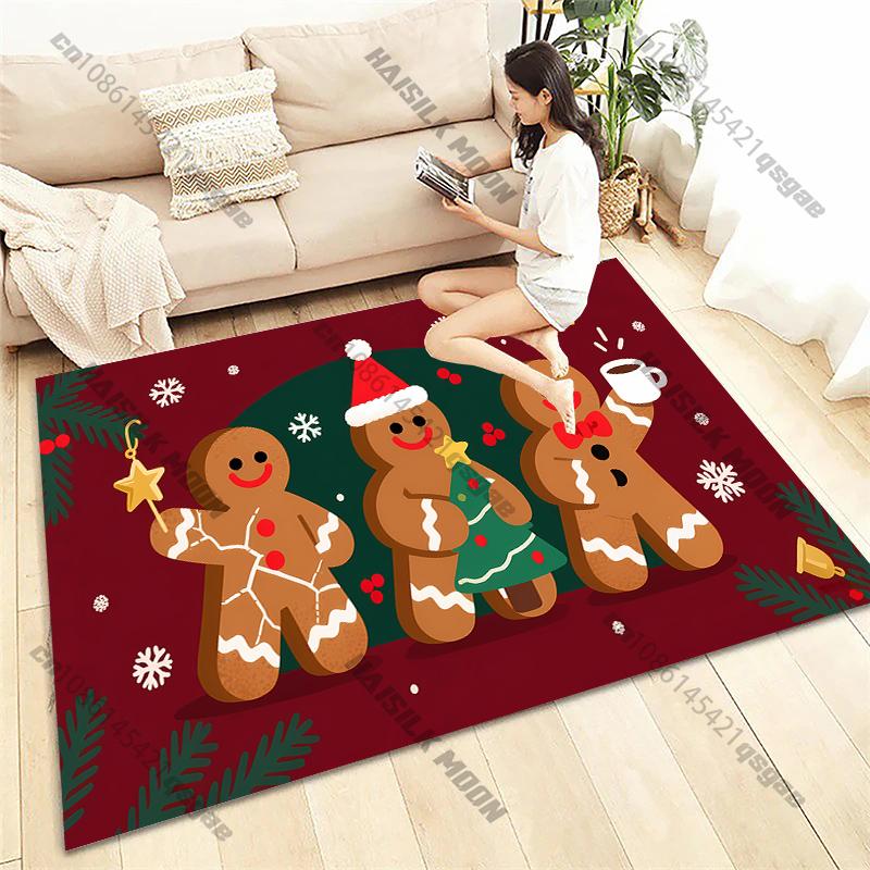 New Christmas Element Carpet Gingerbread Man Print Rug for Living Room Bedroom Bedside Kid's Room Christmas Decorative Mat