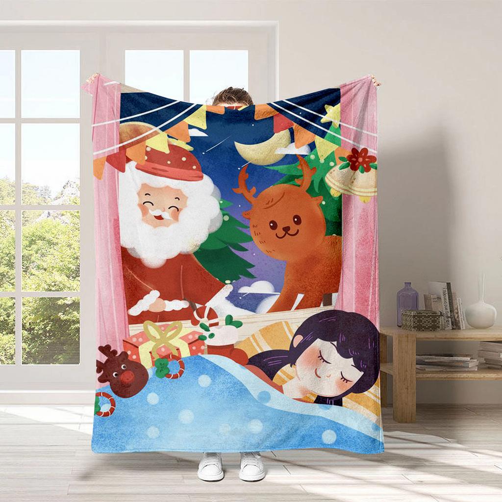 Christmas Cartoon Series Printed Blanket for Sofa Travel Camping Living Room Office Conditioning Blanket for All Seasons Gifts