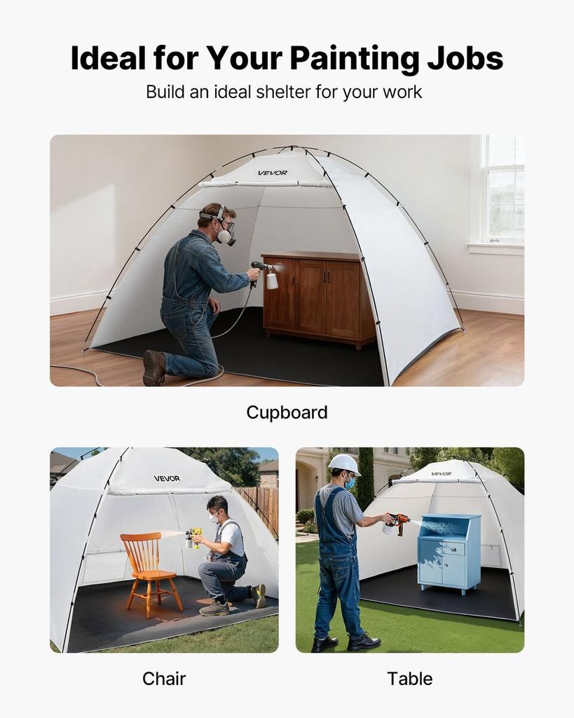 Portable Paint Booth Tent, 2950 x 2920 x 2020mm Painting Tent Station, Spray Shelter with Built-in Floor & Mesh Screen, Large Space, Oxford Spray