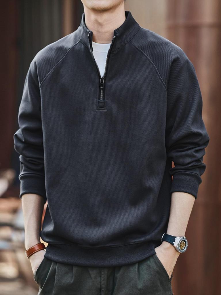 Ge Lan Lu Men's Retro Half-Zip Stand Collar Hoodie - Autumn/Winter Loose Casual Sports Jacket