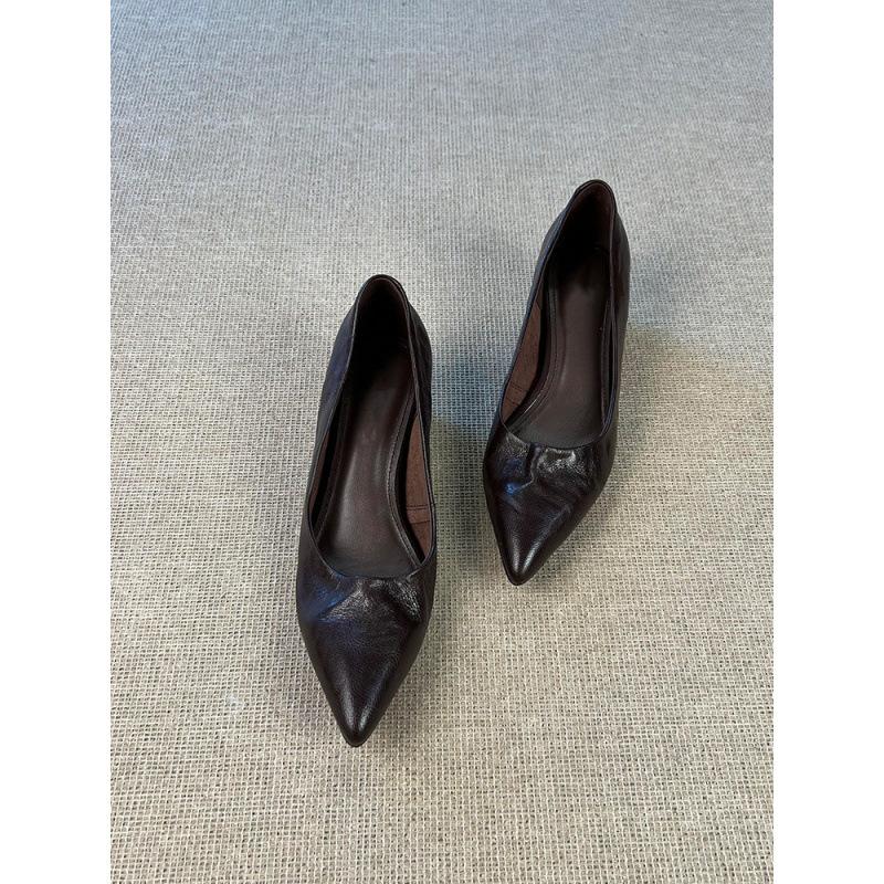 French retro elegant light mouth small single shoes Mary Jane shoes one pedal temperament thin inner height commuting shoes 40 коричневый
