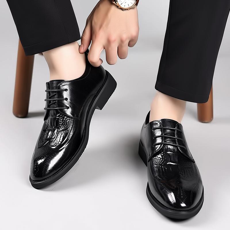 Fashion Men Leather Shoes Lace Up Oxfords Business Dress Shoes All-Match Casual Business Brogue Shoe Men Wedding Party Shoes
