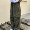 Unisex Distressed Washed Workwear Loose Straight-Leg Trousers with Pockets - Versatile Casual Solid Color Long Pants