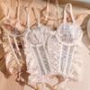 Mesh Transparent Lace Flower Camisole Ruffle Suspender Vest Satin Lace-up Corset  Spring Summer