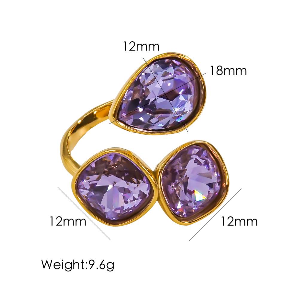 Luxury Titanium Steel Zirconia Open Rings for Women 14K Gold Plated Stainless Steel Water Drop Zircon Ring Jewelry resizable