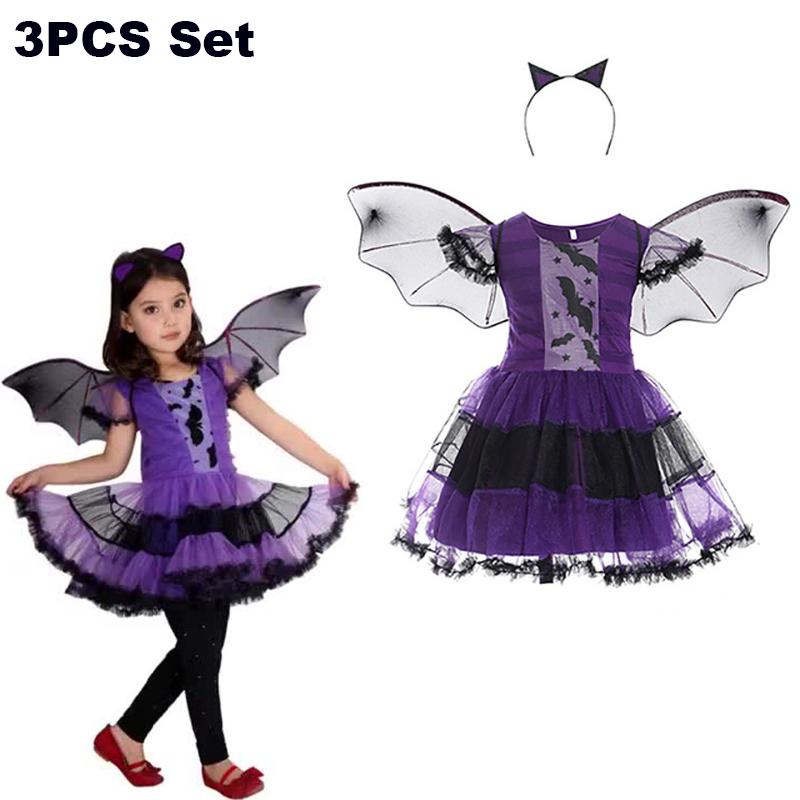 Kinder Mädchen Vampir Teufel Cosplay Kleid Komplettset mit Zubehör Halloween Motto Party Kostüm Feiertagsgeschenk für Mädchen