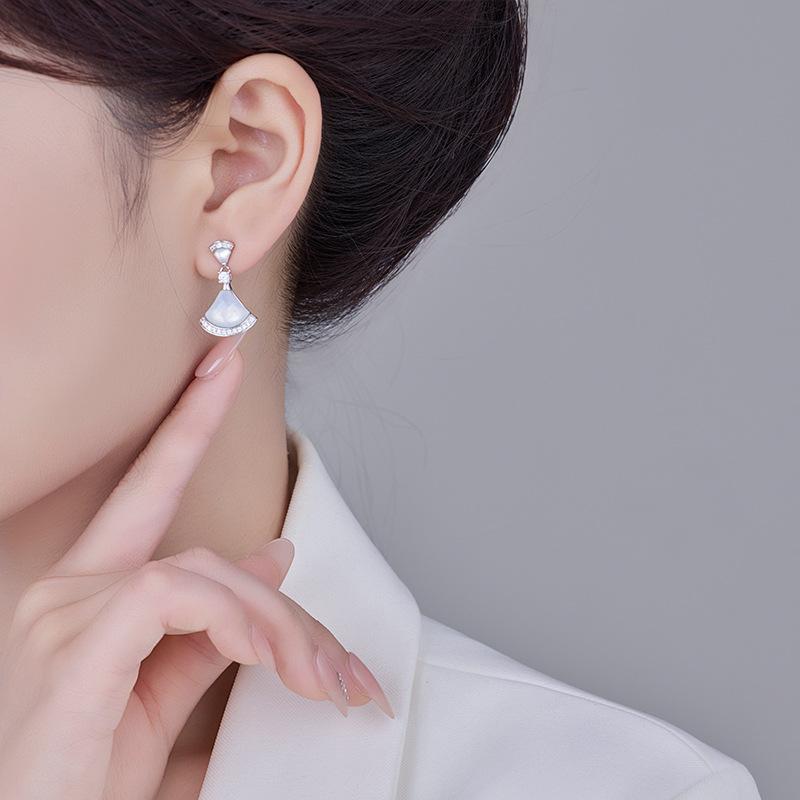 2025 Light Luxury High-end Earrings Women's Fan-shaped Opal Earrings Temperament Niche Design Stud Earrings