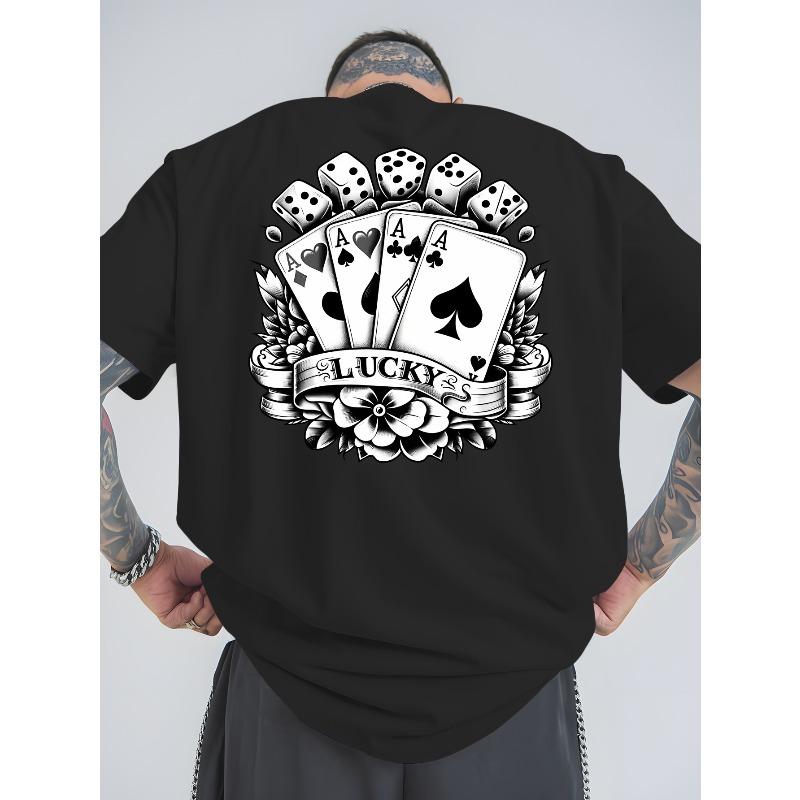 Poker Queen Summer Outdoor Sports and Casual Short-sleeved T-shirts, Men's Trendy Fashion Prints, Loose Base Shirts, Versatile Round Neck Tops
